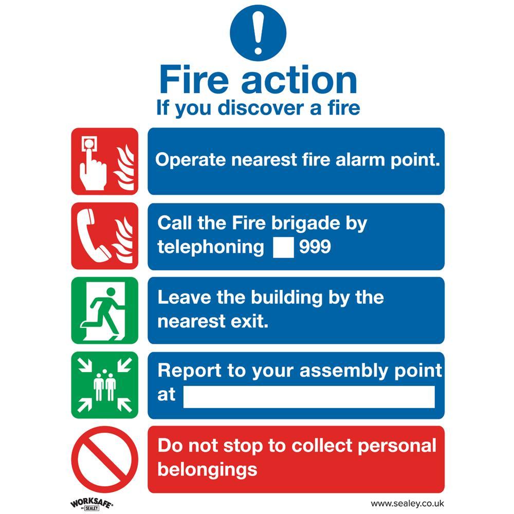 Sealey Rigid Plastic Fire Action Without Lift Sign Pack of 10