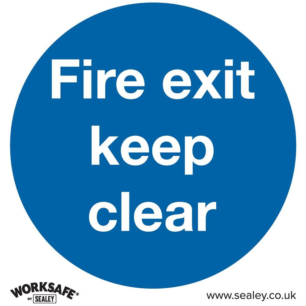 Sealey Self Adhesive Vinyl Fire Exit Keep Clear Sign Pack of 10 200mm 200mm Standard