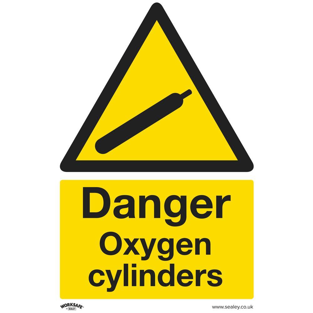 Sealey Rigid Plastic Danger Oxygen Cylinders Sign 200mm 300mm Standard