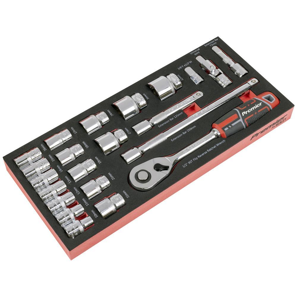Sealey Premier 22 Piece 1/2" Drive Socket Set in Module Tray 1/2"