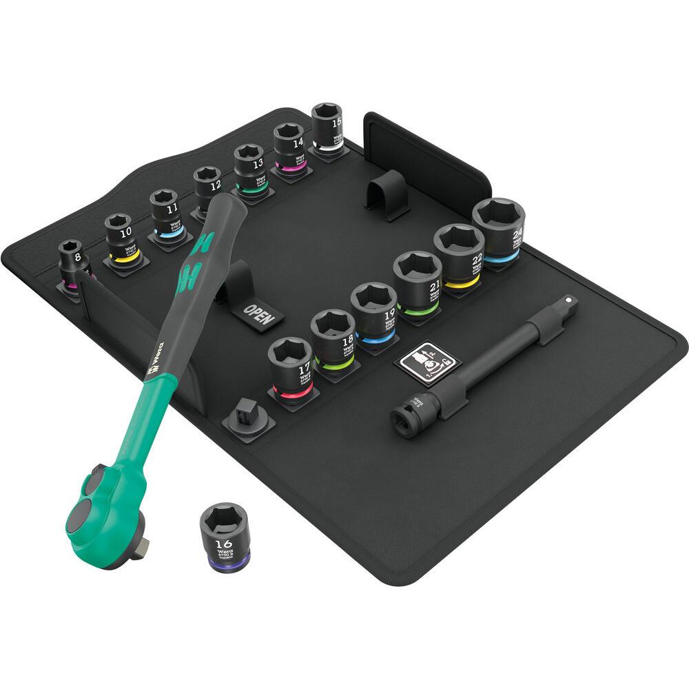 Wera 8100 SB 12 Zyklop Comfort 16 Piece 3/8" Drive Hexagon Impact Socket Set 3/8"