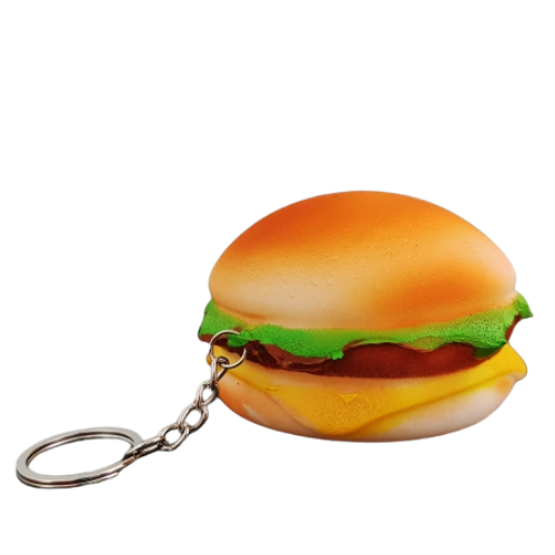 Squishy Burger Stress Relief Squeeze Toy With Keychain - 8 × 5 cm
