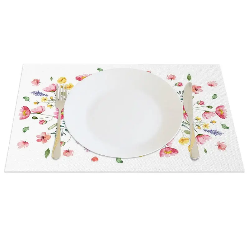 Aperturee Sweet Pink Floral Spring Fresh Set of 4 Placemats, 14x12 Inch, 15.8 USD, placemats, CDJY00144-S