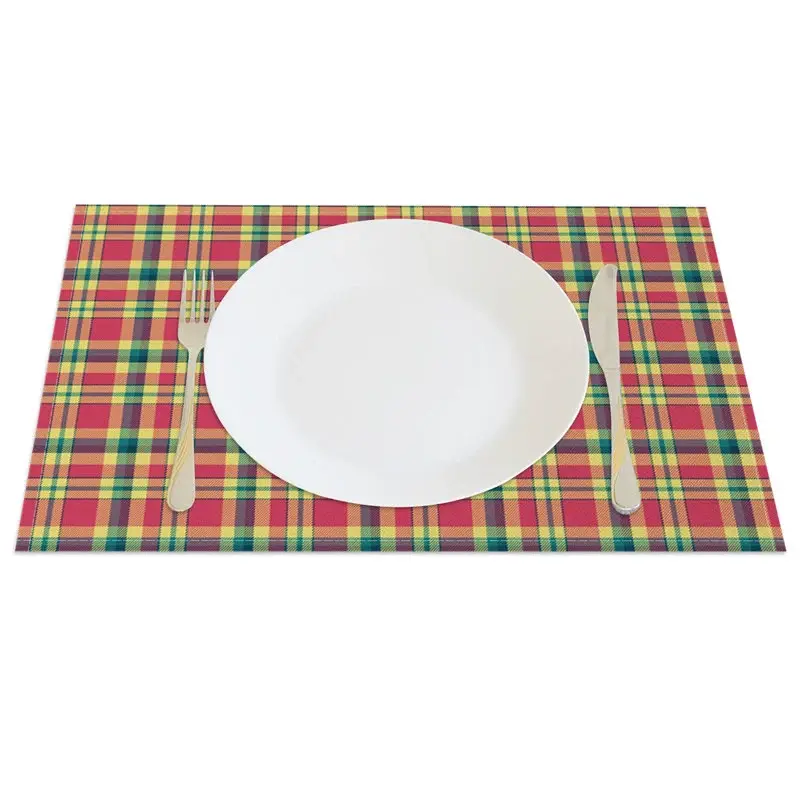 Aperturee Red Yellow And Blue Grids Simple Set of 4 Placemats, 14x12 Inch, 15.8 USD, placemats, CDLX00192-S