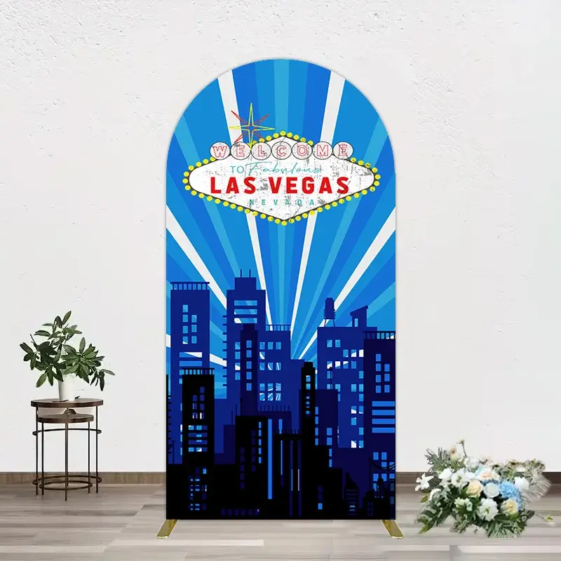 Aperturee Blue Rays Building City Las Vegas Casino Arch Backdrop, 1.6 x 4 ft (0.5 x 1.2 m), 98.18 USD, arch backdrop kit, CJGD9N46-AJ