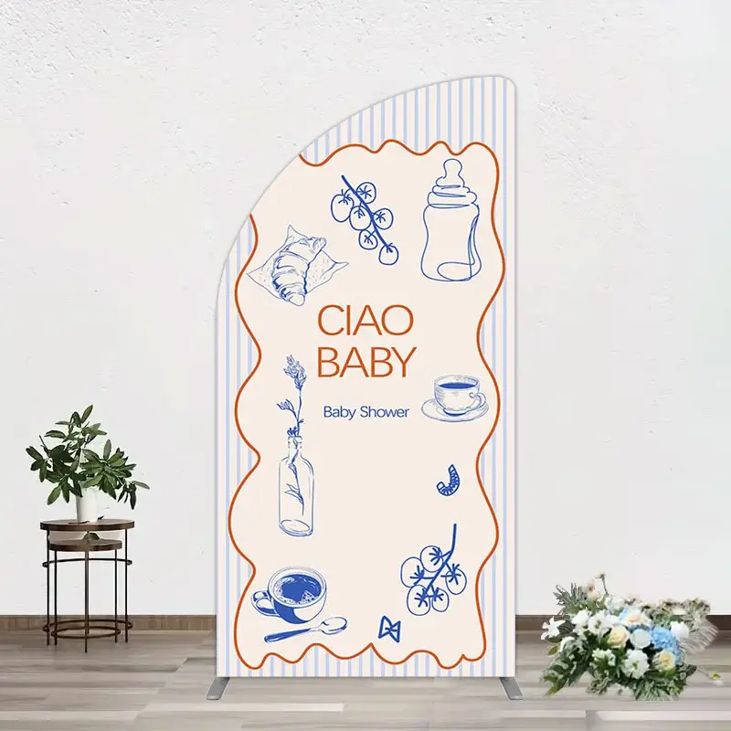 Aperturee Ciao Baby Blue Stripe Gender Reveal Half Moon Arch Backdrop, 1.6 x 4 ft (0.5 x 1.2 m), 98.18 USD, arch backdrop kit, CJGD9N51YL-AJ