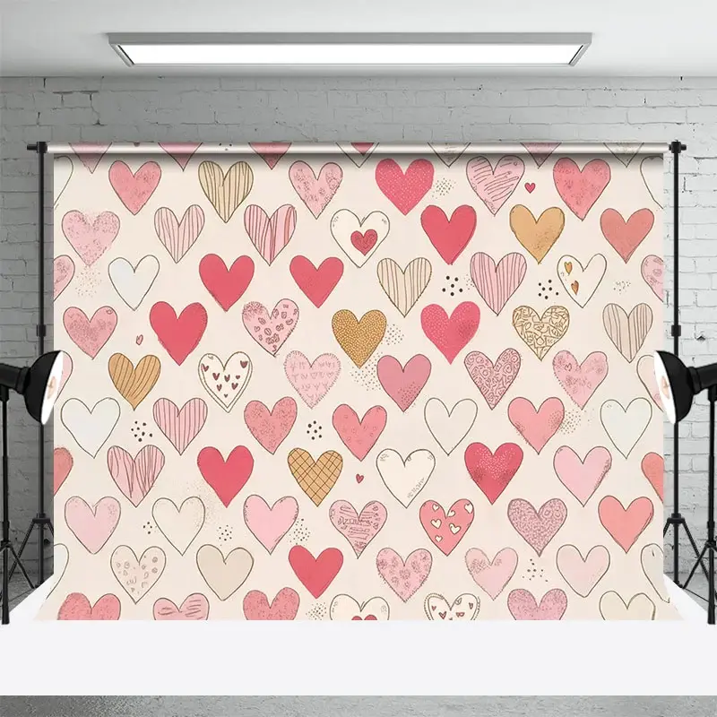 Aperturee Various Heart Shaped Pattern Valentines Day Backdrop, 3X2FT(1MX0.6M), 14 USD, valentines day backdrops, DMHD6Y15-M