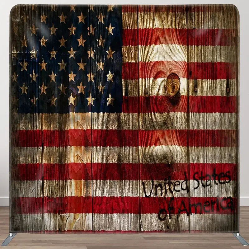 Aperturee Shabby Wooden Usa Flag Patriotic Pillow Case Backdrop, 6 x 6 ft (1.8 x 1.8 m), 111 USD, square double-sided backdrops, DSHJ07046-F