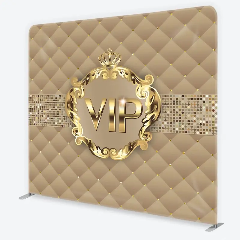 Aperturee VIP Gold Frame Tension Fabric Backdrop, Beige Quilted Leather Luxury Studio Prop