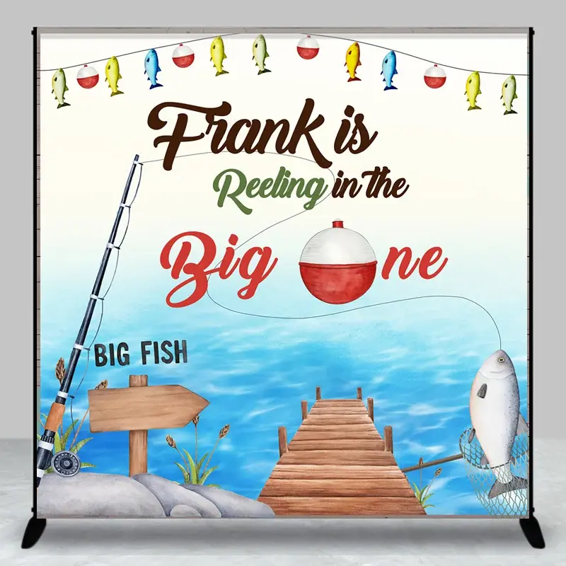 Aperturee Personalized Fishing First Birthday Backdrop, The Big One Rustic Party Decor, Reeling in Theme Photo Banner for Boy, 3x3ft (WxH), 15 USD,