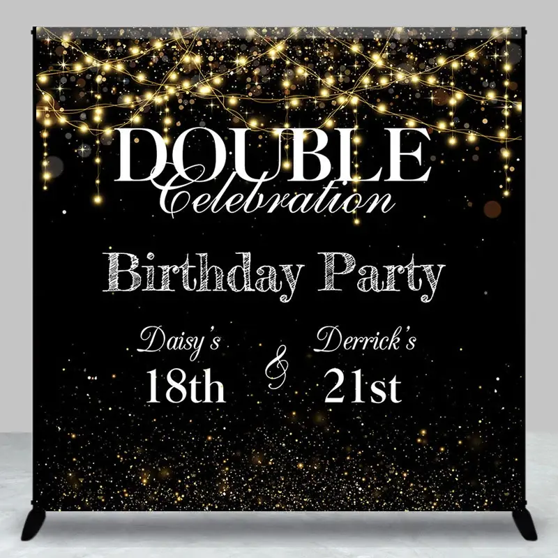 Aperturee Black Bokeh Custom Name Double Birthday Party Backdrop, 3X3FT(1X1M), 15 USD, custom birthday backdrops, DZCJ9N58-O