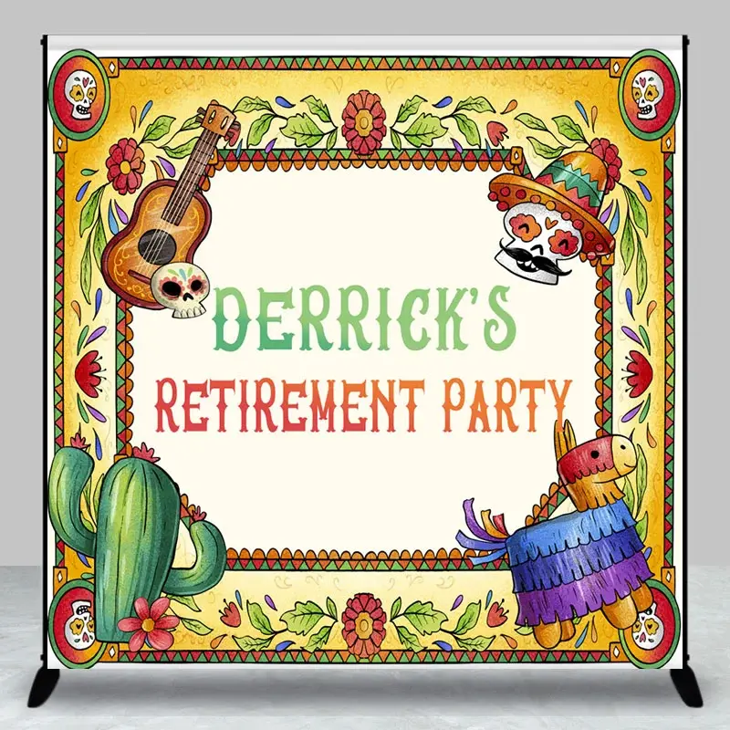 Aperturee Mexican Fiesta Custom Name Retirement Party Backdrop, 3X3FT(1X1M), 15 USD, custom retirement backdrops, DZLH0G537-O