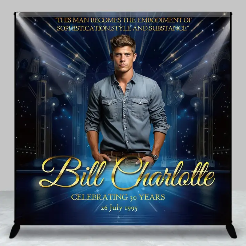 Aperturee Custom Birthday or Anniversary Photo Backdrop for Him, Elegant Stage with Spotlights, Personalized Milestone Decor, 3x3ft (W