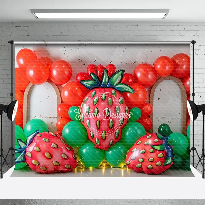 Aperturee Strawberry With Balloon Sweet Cake Smash Backdrop, 3X2FT(1MX0.6M), 14 USD, birthday cake smash backdrops, ENHD2L30-M