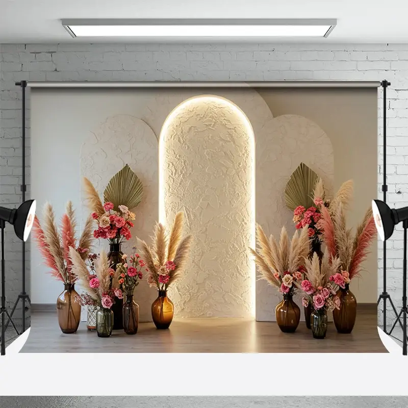 Aperturee Floral Vases White Arch Wall Sweet Wedding Backdrop, 3X2FT(1MX0.6M), 14 USD, wedding backdrops, ENHD2L56-M