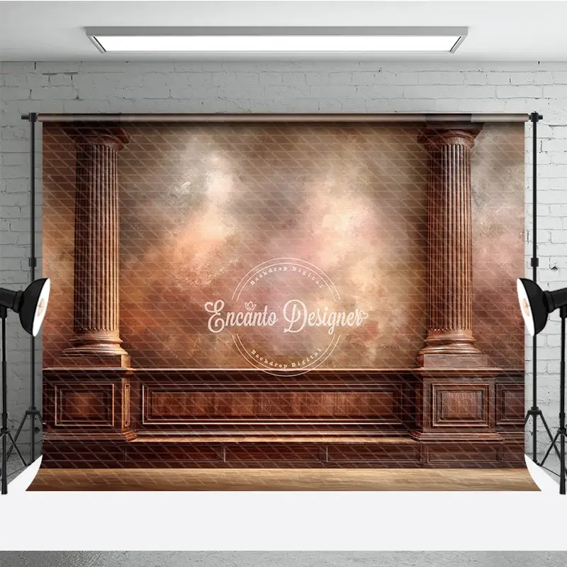 Aperturee Vintage Wall Photography Backdrop, Ornate Wood Columns with Textured Wall, Fine Art Portrait Background, 3x2ft (WxH)