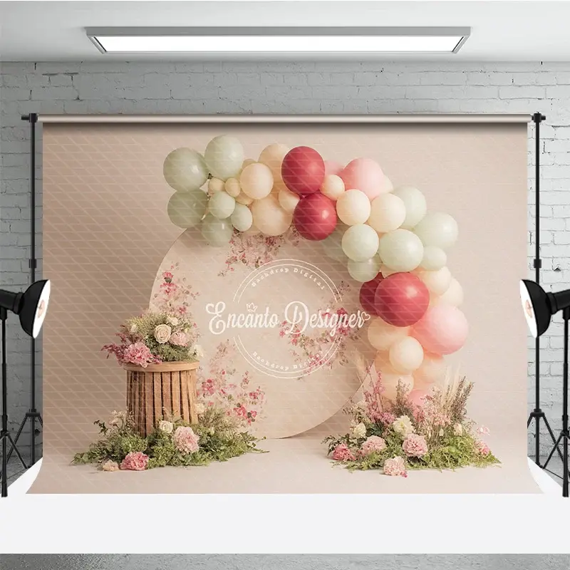Aperturee Boho Balloon Arch Photography Backdrop, Earth Tone Colors with Floral, Modern Wedding or Bridal Shower Decor, 3x2ft (WxH)