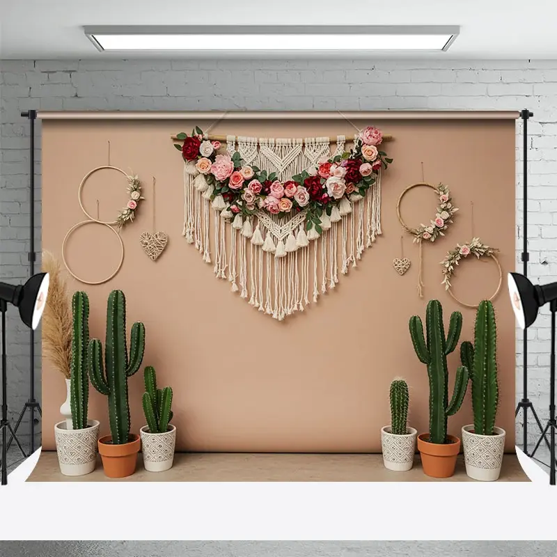 Aperturee Fresh Cactus Sweet Boho And Floral Wedding Backdrop, 3X2FT(1MX0.6M), 14 USD, wedding backdrops, ENHD4L36-M