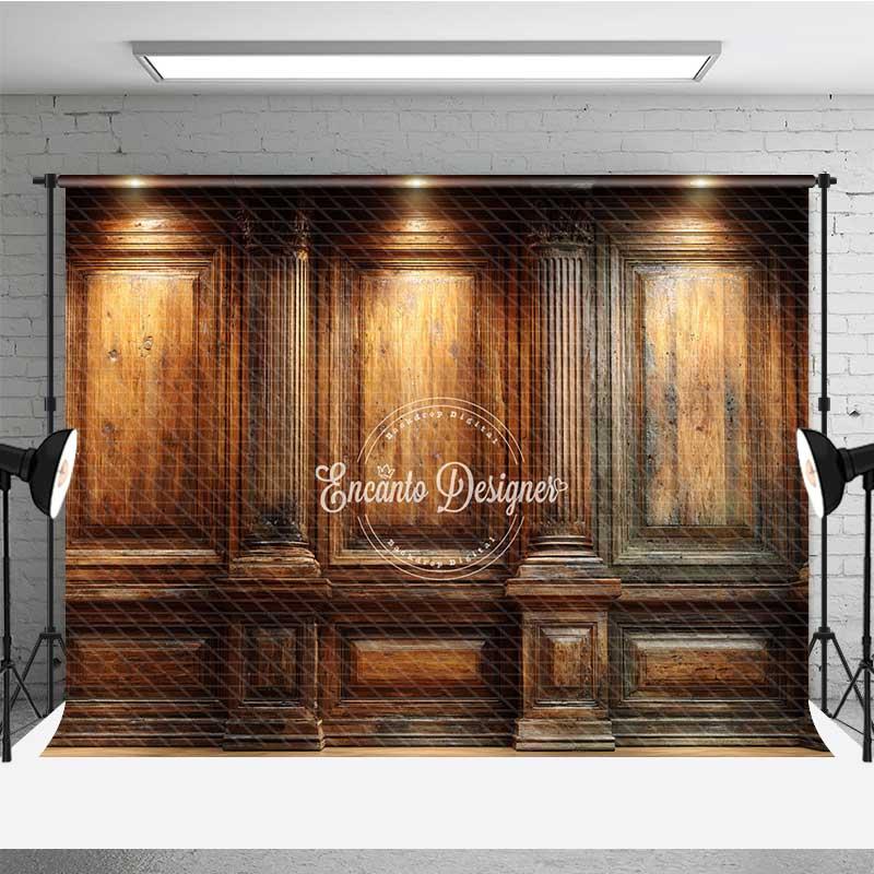 Aperturee Elegant Wood Wall Photography Backdrop, Vintage Library or Office with Spotlights, Classic Dark Academia Photo Prop, 3x2ft (WxH), 14 USD,