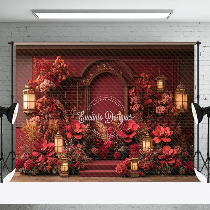 Aperturee Floral Red Chinese Style Sweet Wedding Photo Backdrop, 3X2FT(1MX0.6M), 14 USD, wedding backdrops, ENHD9K46-M
