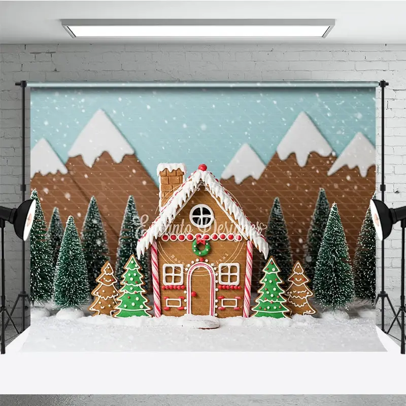 Aperturee Christmas Gingerbread House Photography Backdrop, Snowy Candy Village Scene, Holiday Mini Session Photo Background, 3x2ft (WxH)