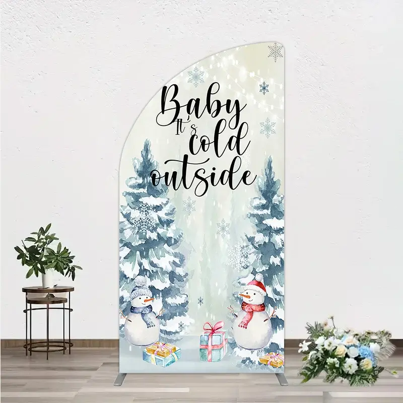 Aperturee Baby Its Cold Outside Arch Backdrop Winter Snowman Watercolor Pine Tree Studio Background