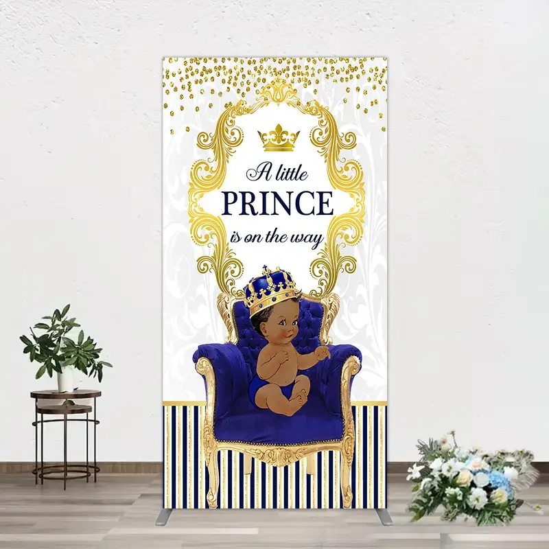 Aperturee Royal Prince Baby Shower Arch Backdrop African American Boy Blue Gold Event Photography