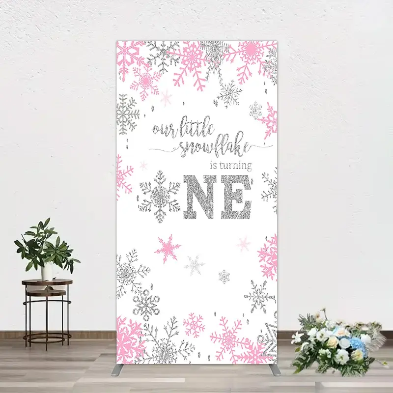 Aperturee Little Snowflake 1st Birthday Arch Backdrop Pink Silver Winter Girl One Studio Background