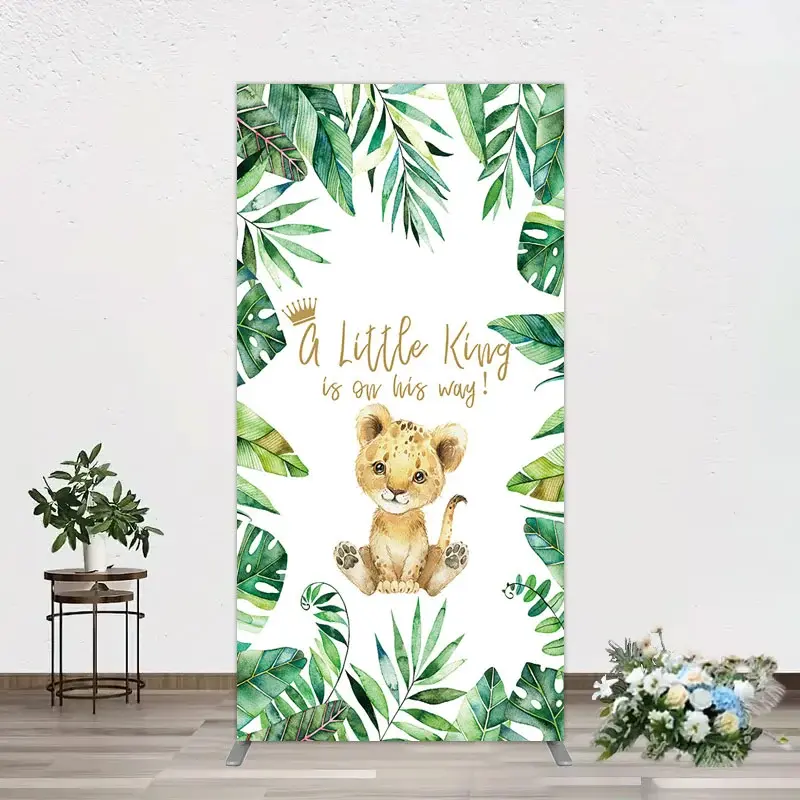 Aperturee Boho Green Leaves Lion Baby Shower Rectangle Backdrop, 1.6 x 4 ft (0.5 x 1.2 m), 98.18 USD, arch backdrop kit, GLH0D185CF-AJ