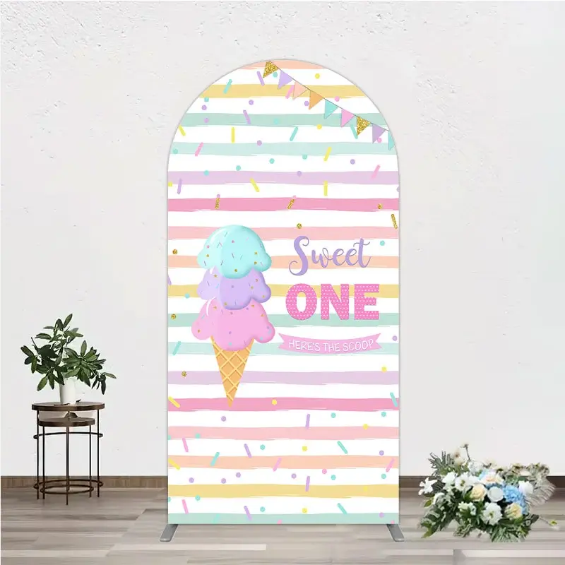 Aperturee Sweet One First Birthday Arch Backdrop for Girl, Ice Cream Cone and Sprinkles, Pastel Here's The Scoop Party Banner, 1.6x4ft (50