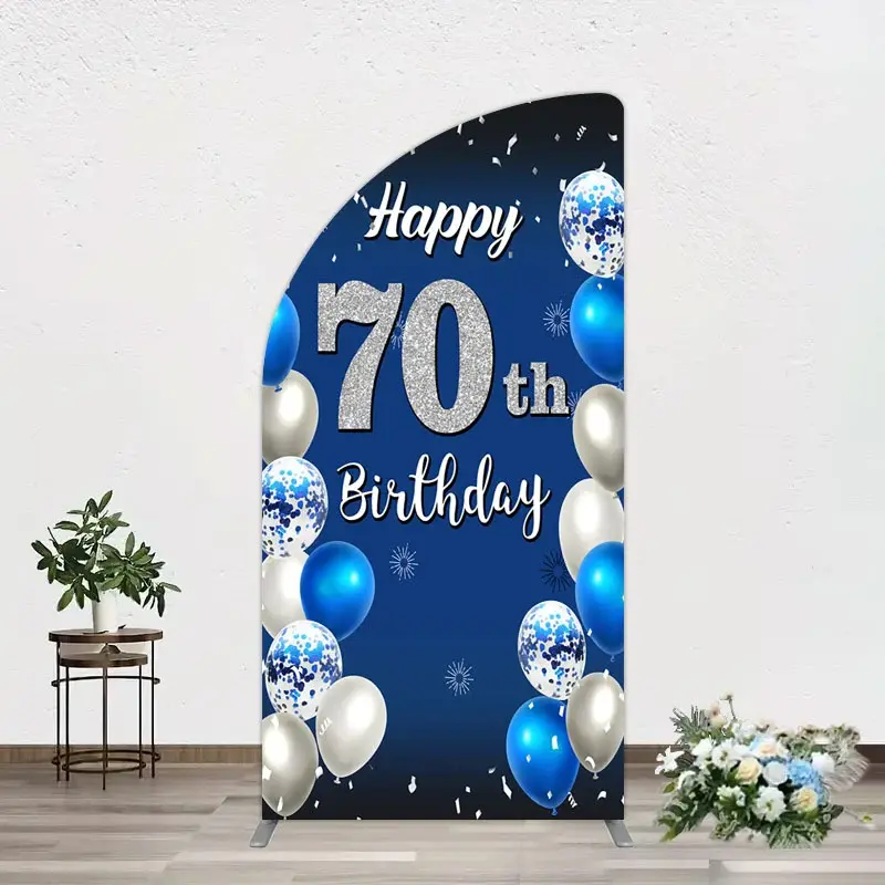 Aperturee Blue Balloons Silver 70Th Birthday Half Moon Arch Backdrop, 1.6 x 4 ft (0.5 x 1.2 m), 98.18 USD, arch backdrop kit, GZH0G892YL-AJ