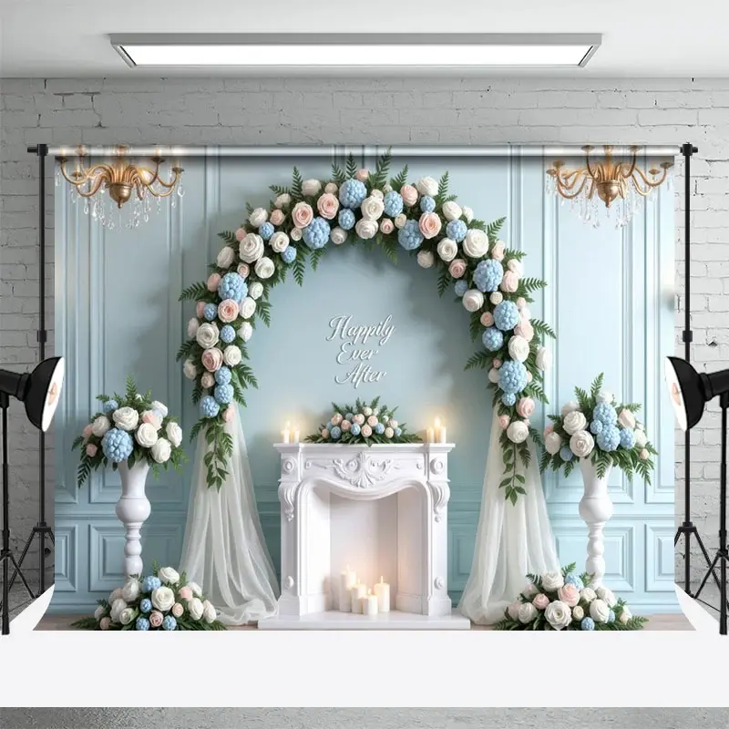 Aperturee Blue Sweet Wedding Floral Arches Elegant Backdrop, 3X2FT(1MX0.6M), 14 USD, wedding backdrops, HFHD7K24-M