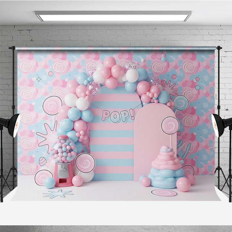 Aperturee Bubblegum and Candy Photography Backdrop, Pink and Blue Gumball Studio Background