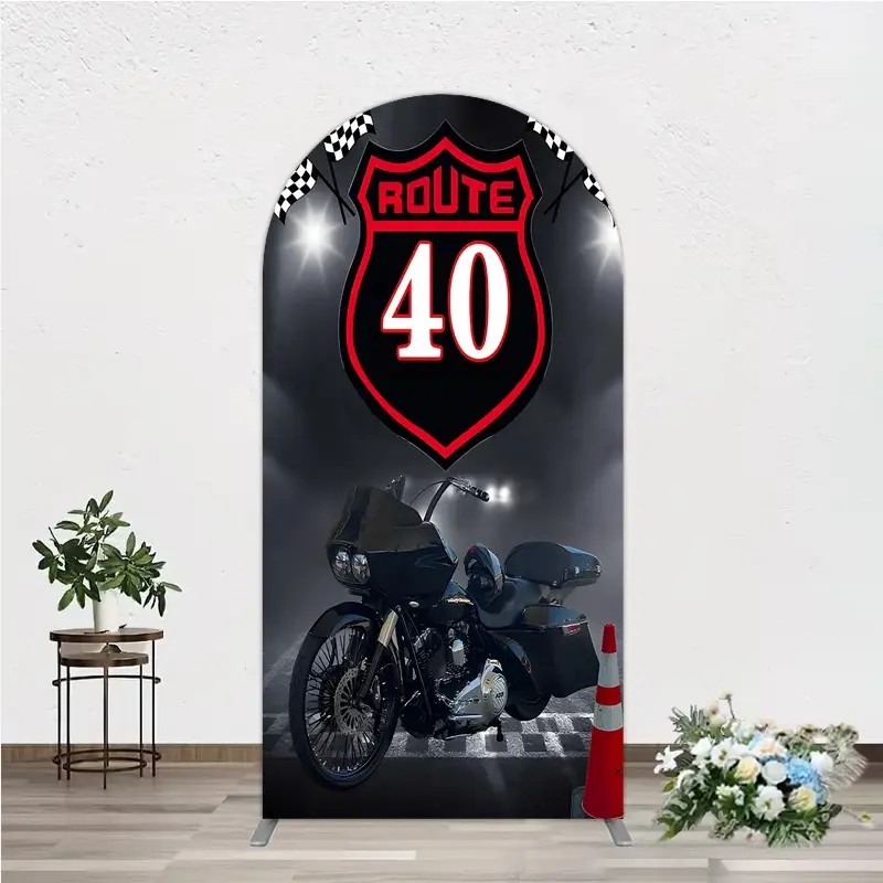 Aperturee Route 40 Biker Birthday Arch Backdrop, Motorcycle Theme for 40th Birthday, Man Cave Party Photo Booth Decor, 1.6x4ft (50x120cm)