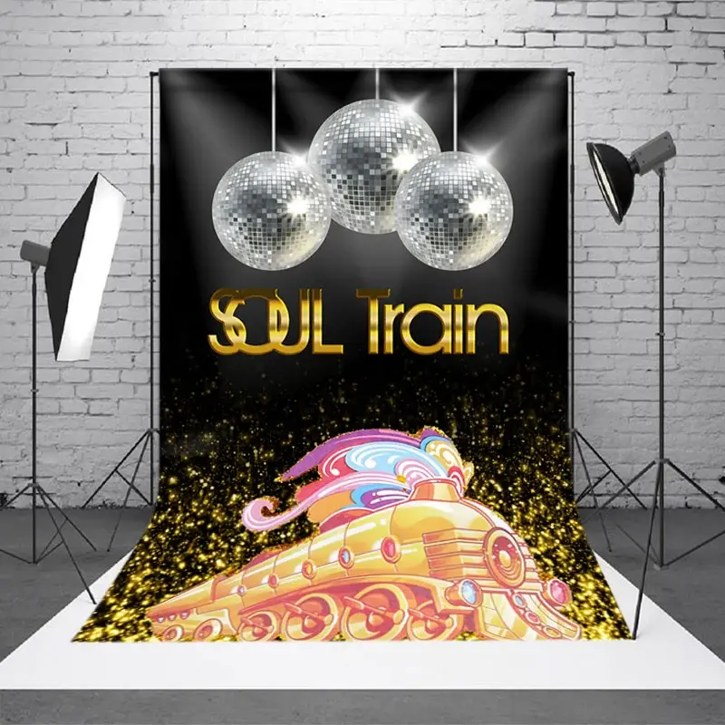 Aperturee Soul Train Themed Photography Backdrop, 70s Disco Party with Mirror Balls, Retro Funk and R&B Dance Party Decor, 2x3ft (W