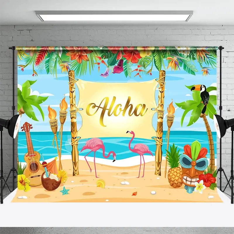 Aperturee Summer Beach Aloha Floral Hawaii Vibe Dance Backdrop, 3X2FT(1MX0.6M), 14 USD, dance backdrops, LH0G897-M