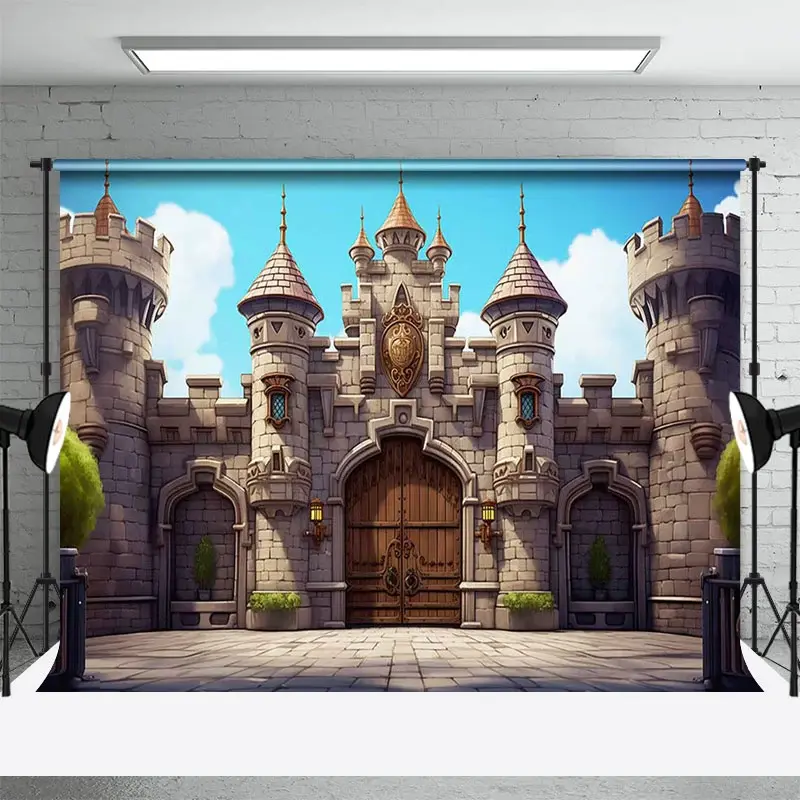 Aperturee Blue Sky Medieval Ancient City Wall Party Backdrop, 3X2FT(1MX0.6M), 14 USD, dance backdrops, LHF659A-M