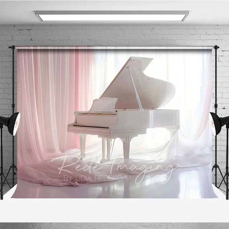 Aperturee Elegant Pink Curtain Piano Maternity Photo Backdrop, 3X2FT(1MX0.6M), 14 USD, maternity backdrops, LRHD2K05-M