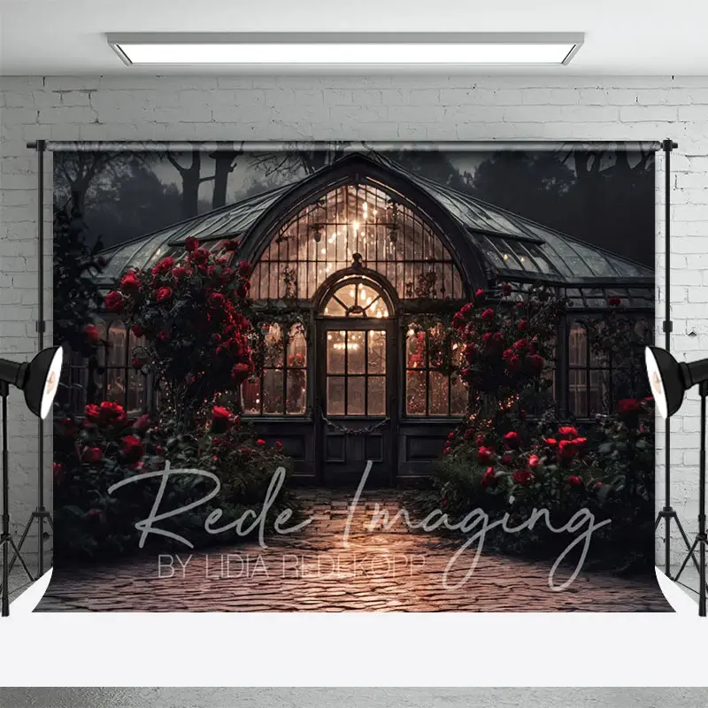 Aperturee Dark Night Lighted Lovely Greenhouse Photo Backdrop, 3X2FT(1MX0.6M), 14 USD, door and window backdrops, LRHD2K69-M