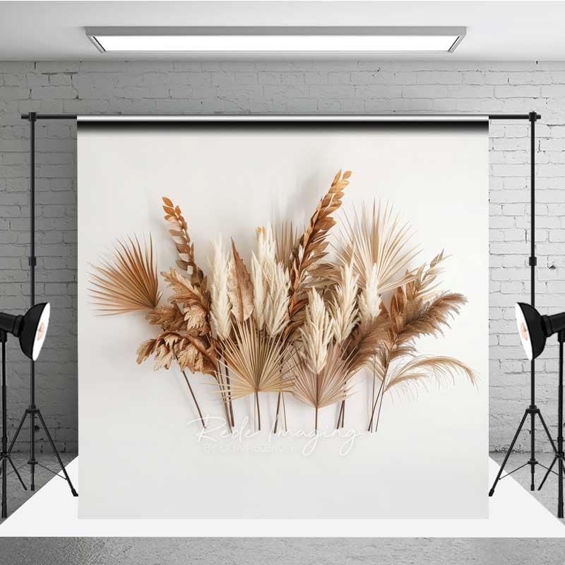 Aperturee Minimalist Boho Photography Backdrop, Dried Palm Leaves and Pampas Grass Arrangement, Modern Neutral Studio Prop, 3x2ft (WxH), 14
