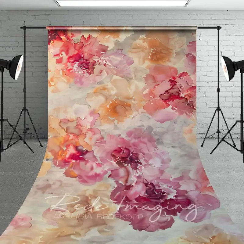Aperturee Pink Orange Abstract Floral Pattern Sweep Backdrop, 5 x 7 ft (1.5 x 2.1 m), 42 USD, sweep backdrops, LRSD3K23-D