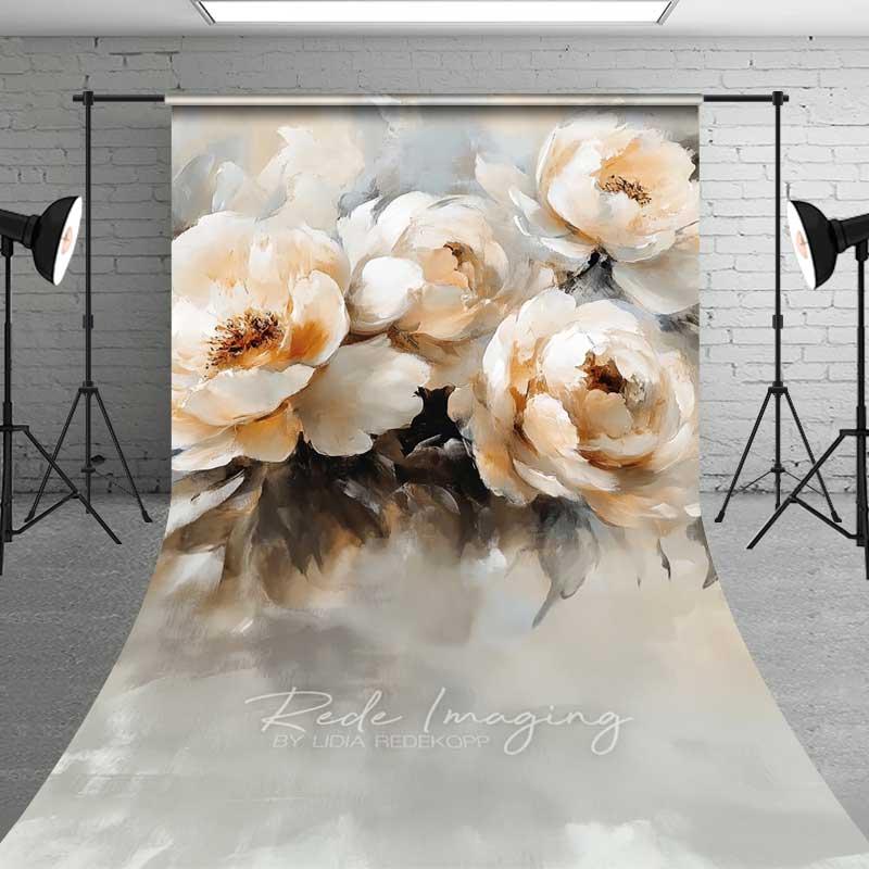 Aperturee Cream White Peony Sweep Photo Backdrop Fine Art Photo Background