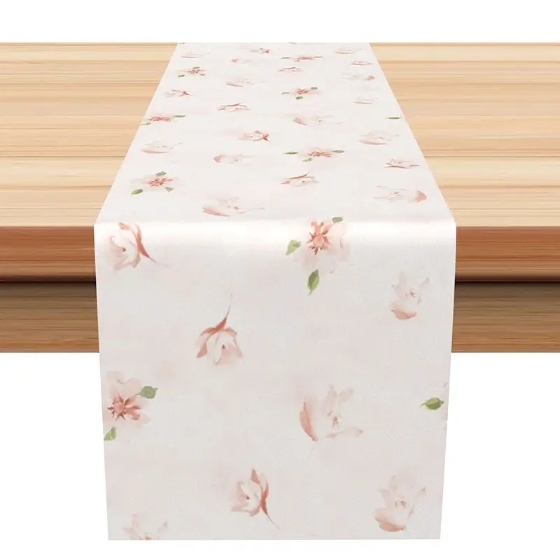 Aperturee Simple Pink Watercolor Floral Table Runner, Elegant Minimalist Botanical Print, Modern Kitchen Dining Decor, 12x72in (WxH)