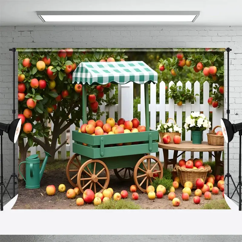 Aperturee Lovely Apple Orchard Car Fence Photography Backdrop, 3X2FT(1MX0.6M), 14 USD, summer backdrops, NYHD11430153-M
