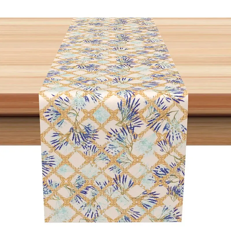 Aperturee Geometric Floral Table Runner with Blue and Purple Rhombus Pattern, for Modern and Elegant Dining Decor, 12x72in (WxH), 15.52 USD, table r
