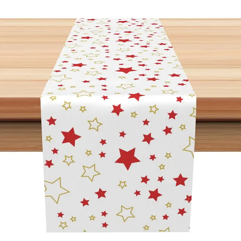 Aperturee Christmas Table Runner with Gold and Red Star Print, Elegant and Festive Decor for Holiday Dinner, 12x72in (WxH), 15.52 USD, table runners