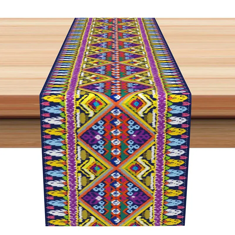 Aperturee Bright Aztec Table Runner with Faux Knitted Tribal Pattern, for Colorful Southwest Dining Room Decor, 12x72in (WxH), 15.52 USD, table runn