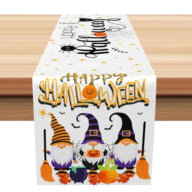 Aperturee Happy Halloween Table Runner with Cartoon Pumpkin and Bats, for Fun and Spooky Kids Party Decor, 12x72in (WxH), 15.52 USD, halloween table