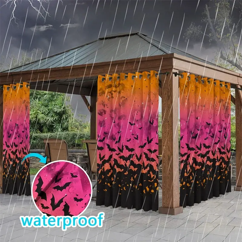 Aperturee Halloween Bats Waterproof Printed Outdoor Curtains, W52in x L84in, 87.43 USD, printed outdoor curtains, S0D12193-S