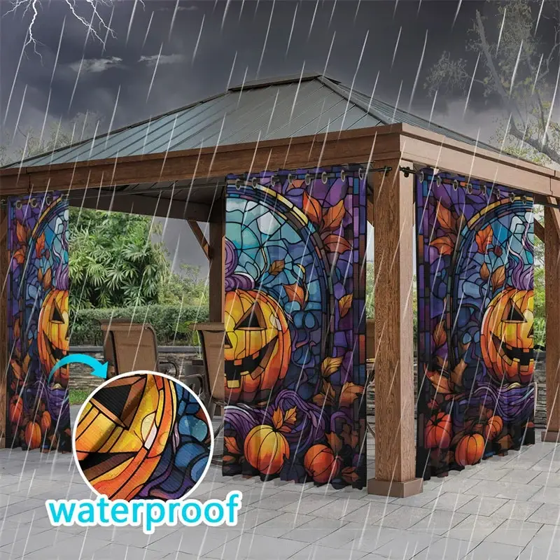 Aperturee Scary Glasshouse Waterproof Printed Outdoor Curtains, W52in x L84in, 87.43 USD, printed outdoor curtains, S0D12248-S